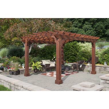 Vita 10 ft. x 10 ft. White Vinyl Deluxe Pergola with Base Moldings and Canvas Weave