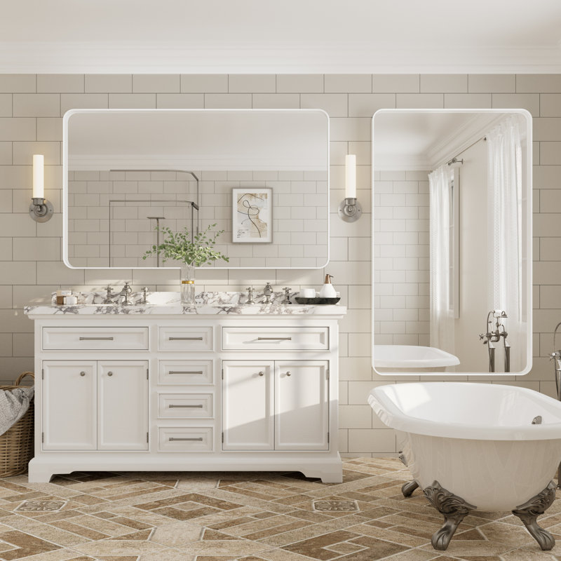 Miroir mural Aevar, 60 po x 36 po, Blanc mat