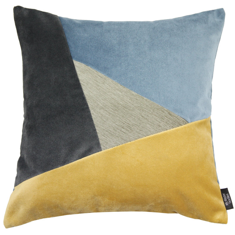 Epicurus Patchwork Square Cushion, 43 x 43cm, Ochre/Navy Blue