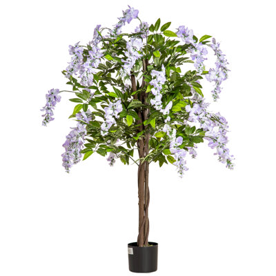110cm Faux Flowering Tree in Cement Pot