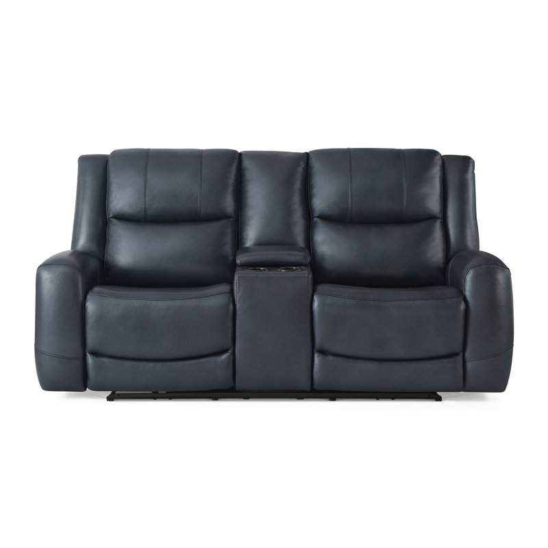 Lark Manor™ Cynita Leather Power Dual Recling Loveseat with Console, Chesapeake Blue, Chesapeake Blue