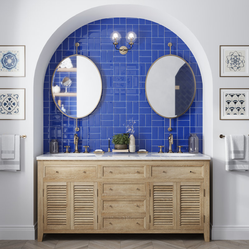 3" x 6" Glass Brick Look Wall Tile, Blue