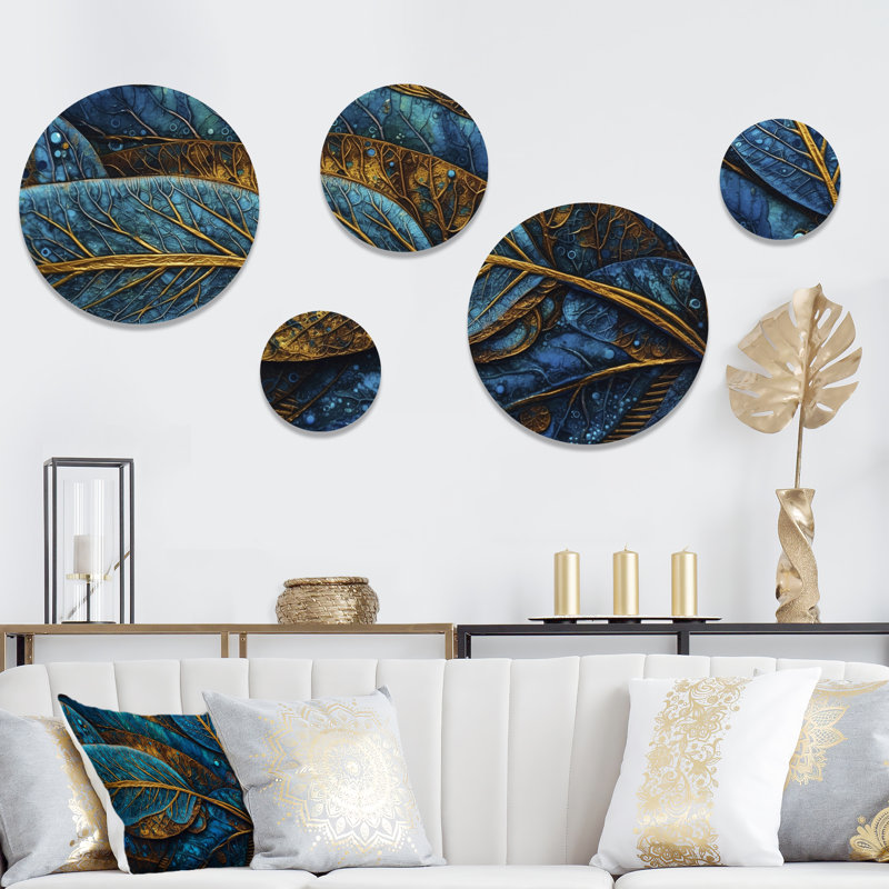 Ensemble de 5 décorations murales bleues et dorées Boho I