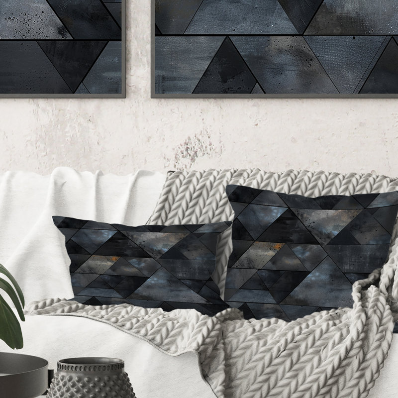 Black Triangle I - Midcentury Throw Pillow, 16"H x 16"W