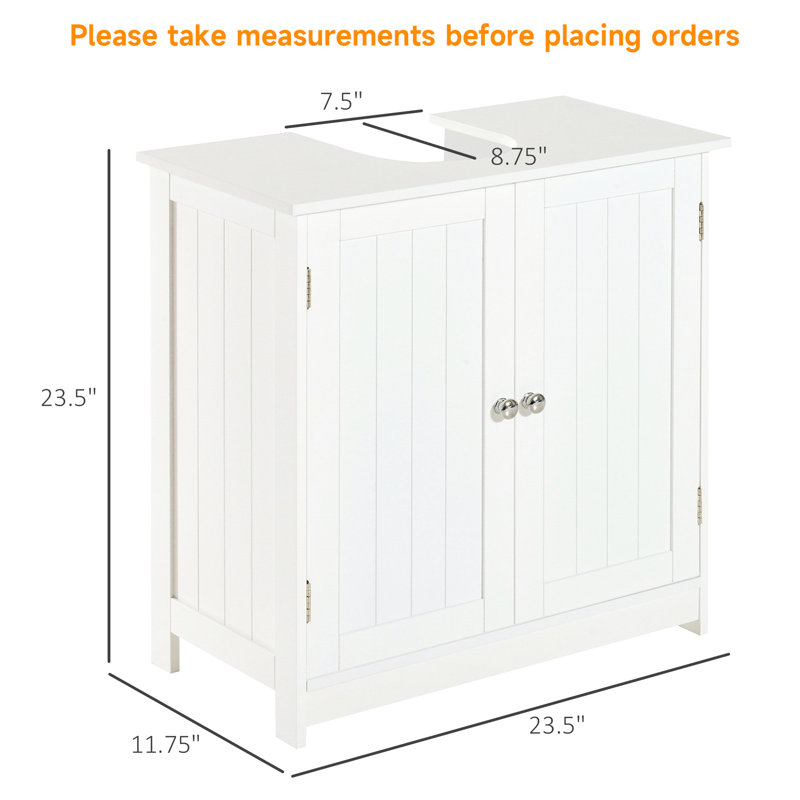 Armoire de salle de bain 24 "à piédestal blanc | Style moderne et rangement fonctionnel permettant d'économiser de l'espace arrière - Meuble-lavabo 2 tablettes réglables à l'intérieur de la quincaillerie chic en acier inoxydable