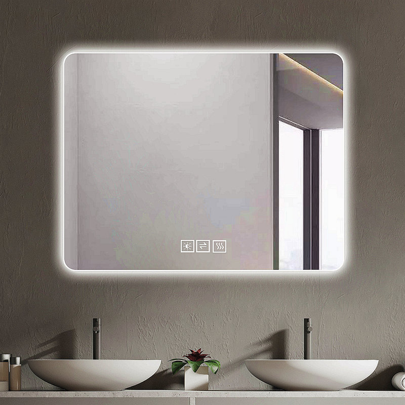 Miroir de salle de bain avec lumières à DEL avant et rétro-éclairé, anti-buée, pour miroirs de salle de bain à fixation murale, 3 couleurs et 5 niveaux de luminosité, horizontal / vertical