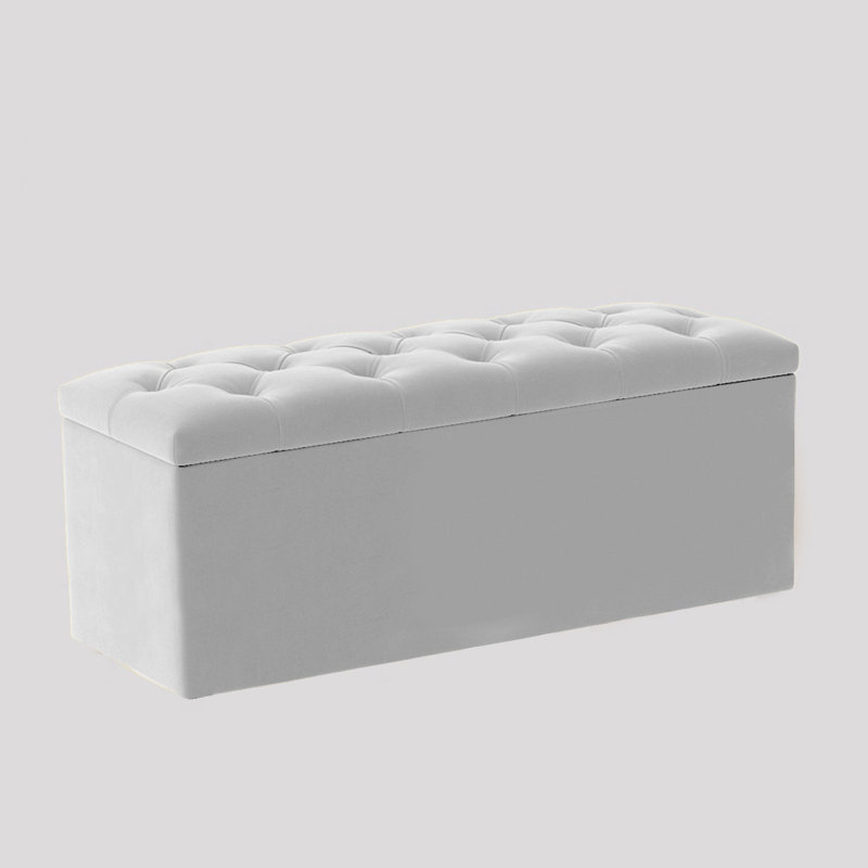  Luna Wide Chesterfield Velvet Rectangle Solid Color Standard Ottoman Box with Storage, Upholstered Deep Storage End of Bed Bench
