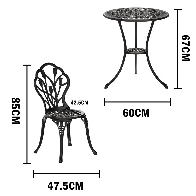 Ensemble bistro 3 pièces avec chaises et table Modern, Noir