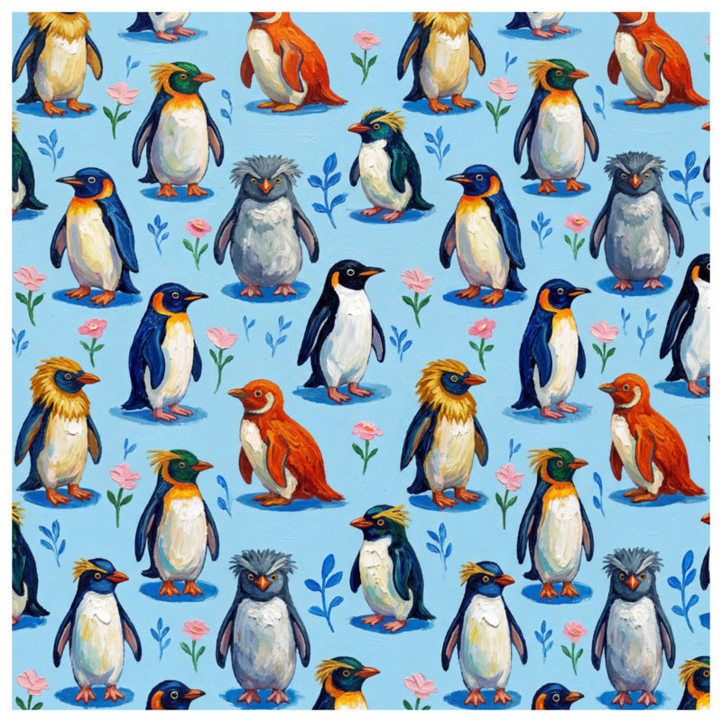 Colourful Penguin Illustration Double Sided Throw Pillows, 14 x 14 inches