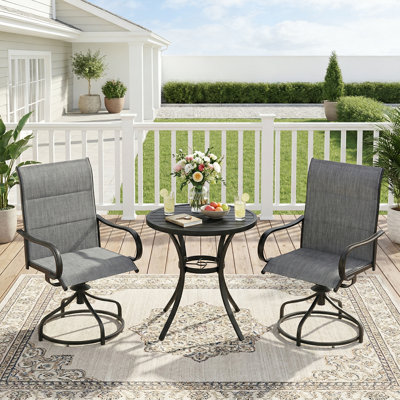 Ensemble de 2 chaises de patio pivotantes rembourrées, chaises de salle à manger d'extérieur à 360 ° avec structure berçante en métal, meubles toutes saisons avec dossier haut et accoudoirs, pour jardin, terrasse, cour arrière, 330 lb (table non incluse)