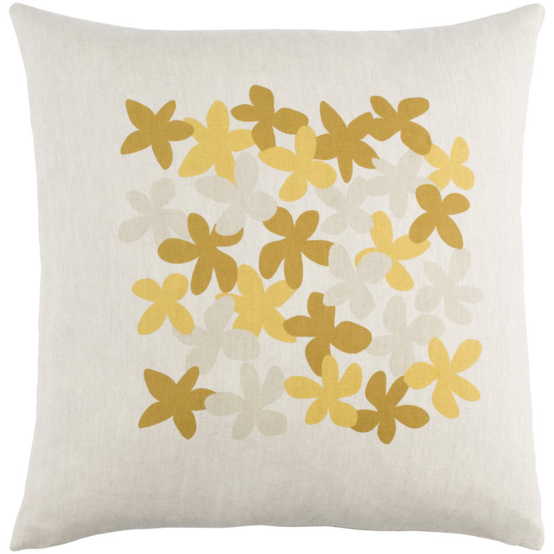 Flying Colors Floral Linen Throw Pillow, 18" H x 18" W x 4" D, Green, Down/Feather