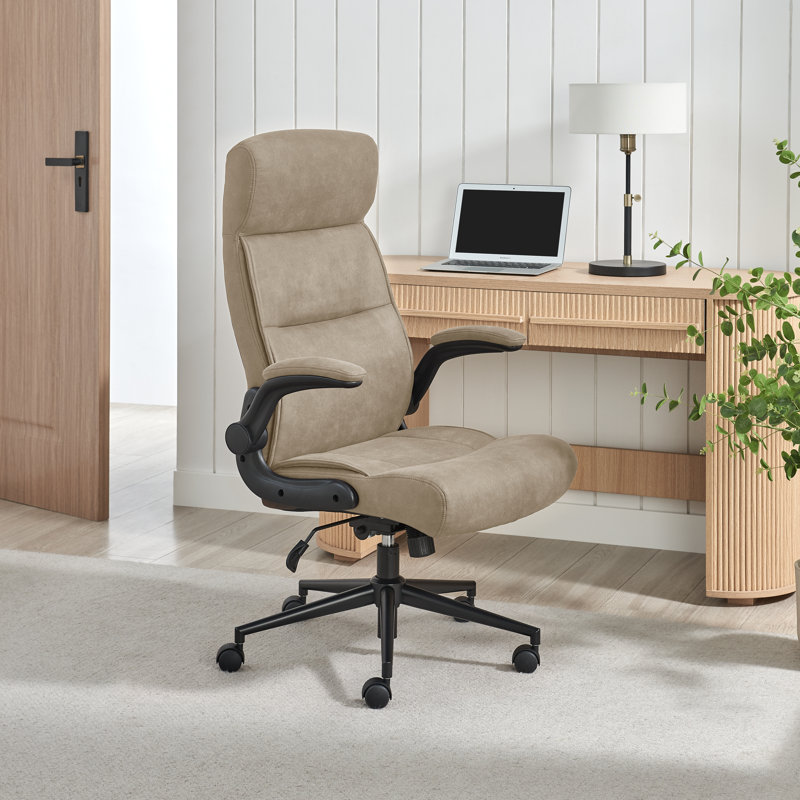 Greenby Upholstered Faux Leather Executive Swivel Office Chair - Modern Contemporary Style, Beige