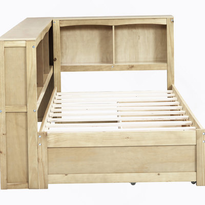 Lit de jour simple avec deux tiroirs de rangement, armoires de rangement et ports USB, couleur bois