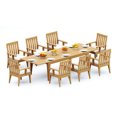 Grade-A Teak Wood Dining Set: 122" Caranas Double Extension Rectangle Table And Caranas Arm Chairs #11Ca2908