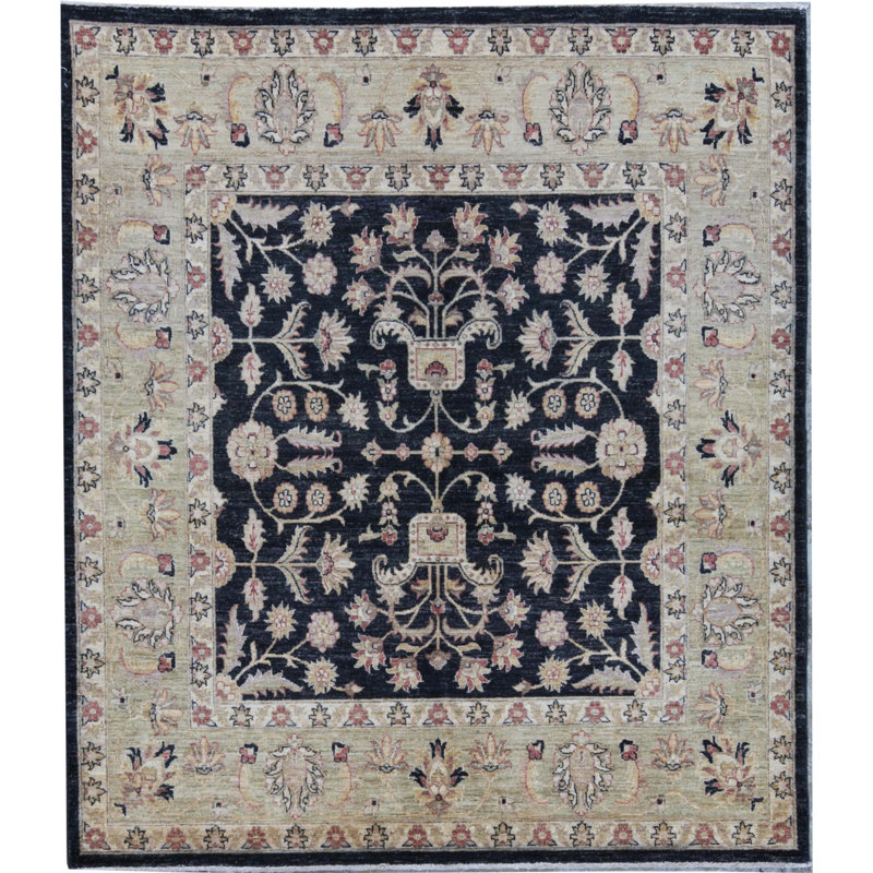 Tapis noir et ivoire de haute qualité noué à la main Ziegler