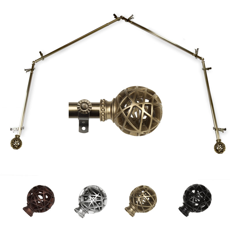 Tringle à rideaux simple à 4 côtés Jalissa, Laiton antique, 18 po à 28 po (chaque côté)