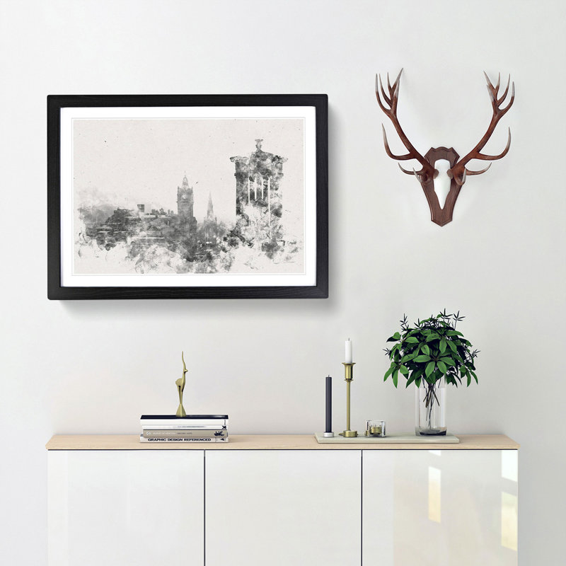 View of Edinburgh Skyline - Picture Frame Painting Print, 62cm H x 87cm W x 2cm D, Black Framed