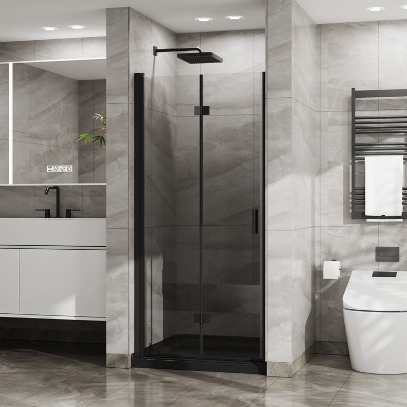 34"W x 72"H Bifold Frameless Glass Shower Door, Black