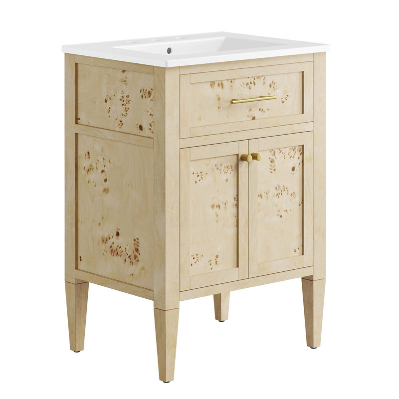 Modway Elysian Single Bathroom Vanity with Top, Burl, White
