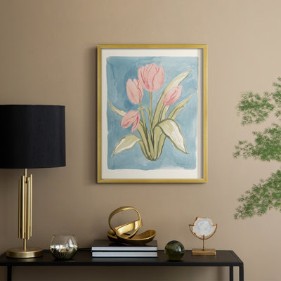 Tulipe, aquarelle, croquis II, reproduction encadrée - bois massif