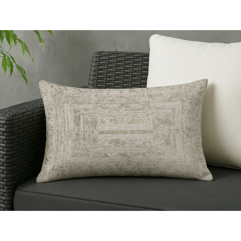 Coussin décoratif intérieur / extérieur gris Modern Modern, Rectangle H 25 po x l 18 po, Géométrique beige 3