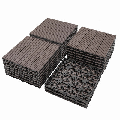 Ensemble de tuiles de terrasse en bois et en plastique durable, idéales pour divers espaces extérieurs et intérieurs, faciles à bricoler et à entretenir