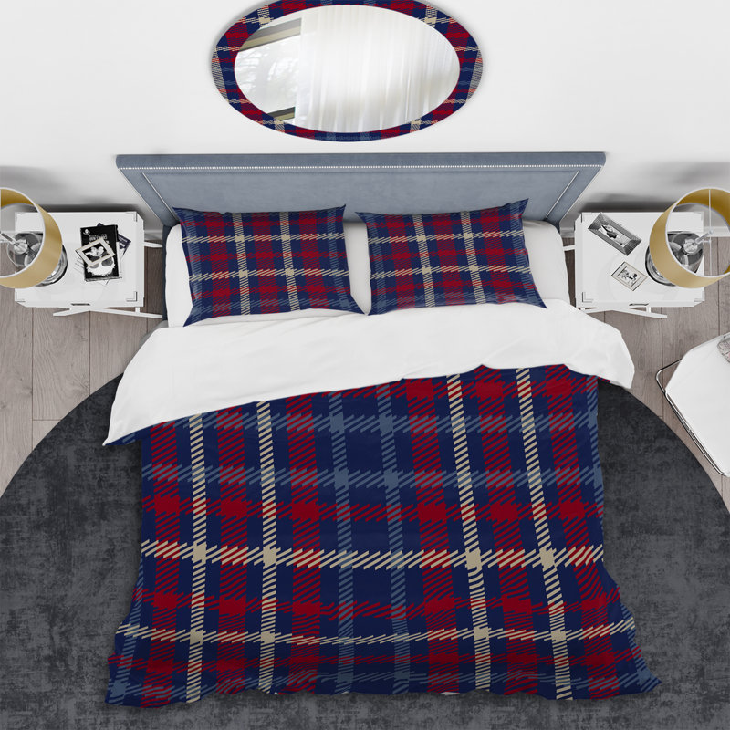 Tartan à carreaux bleu et rouge - Ensemble de housse de couette abstrait - Microfibre de polyester