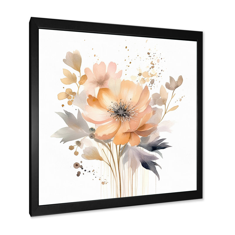 Corail, beige, pré, fleurs sauvages II, H 36 po x l 36 po x P 1,5 po, Cadre photo noir