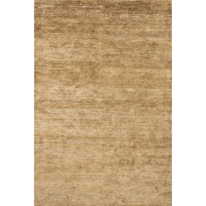 Prazeres No Pattern and Not Solid Color Handmade Hand-Knotted Rectangle 8'.6" x 11'.6" Viscose Area Rug in Amber