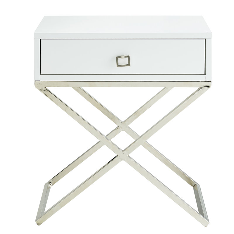 Marianna End Table with Storage, Chrome, White