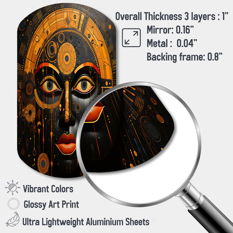 Tribus d'Afrique, motifs sacrés V - décoration murale cylindrique tribal africain, reproduction d'art asymétrique en métal orange