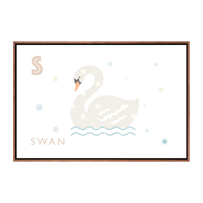 Cygne - imprimé, H 18 po x l 26 po x P 1,5 po, Toile avec cadre brun, Pas de tapis