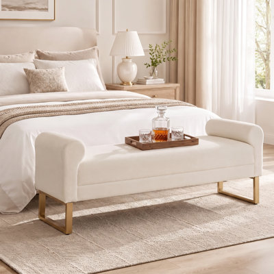 65" Ottoman Bench, Chenille Bench for Bedroom, End of Bed Bench Upholstered and Gold Legs, Bedroom Benches with Arms for Living Room Window and Entryway
