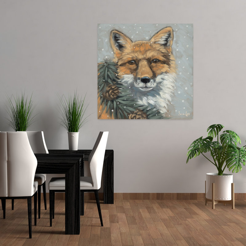 Art contemporain de renard des bois avec des vacances de Noël, H 36 po x l 36 po