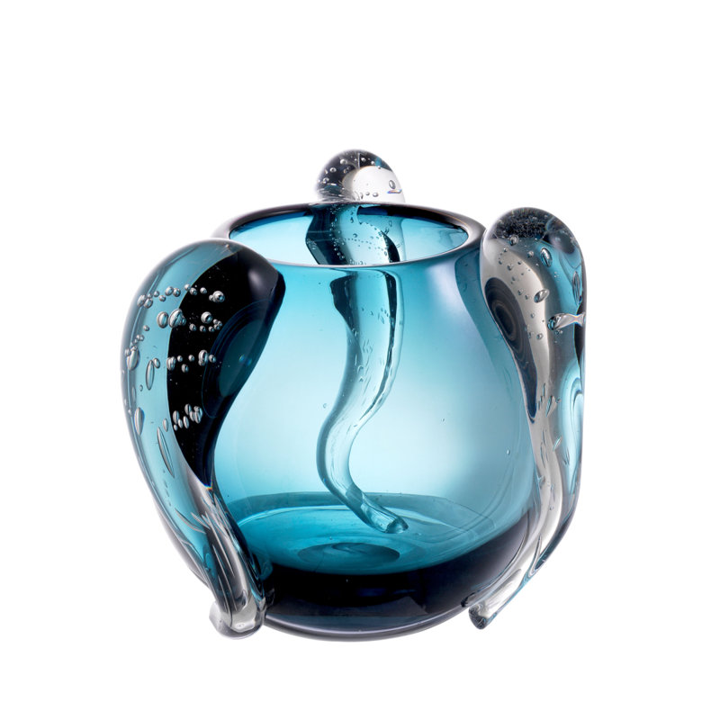 Sianluca Handmade Glass Table Vase, 9.45" H x 9.06" W x 9.06" D, Blue