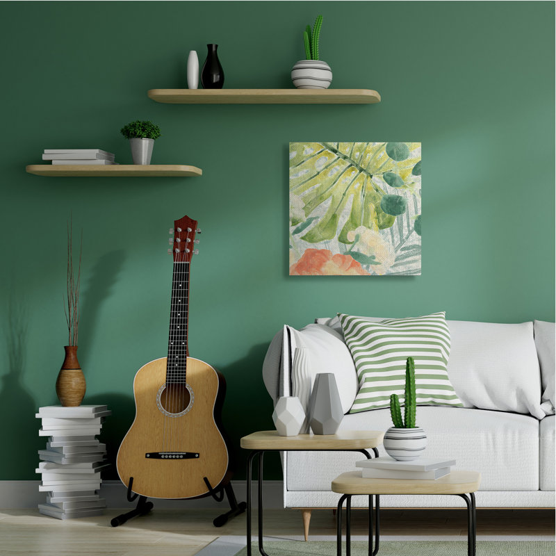 Feuilles de palmier vertes en couches Abstraction florale tropicale, H 30 po x l 30 po x P 1,5 po, Toile tendue