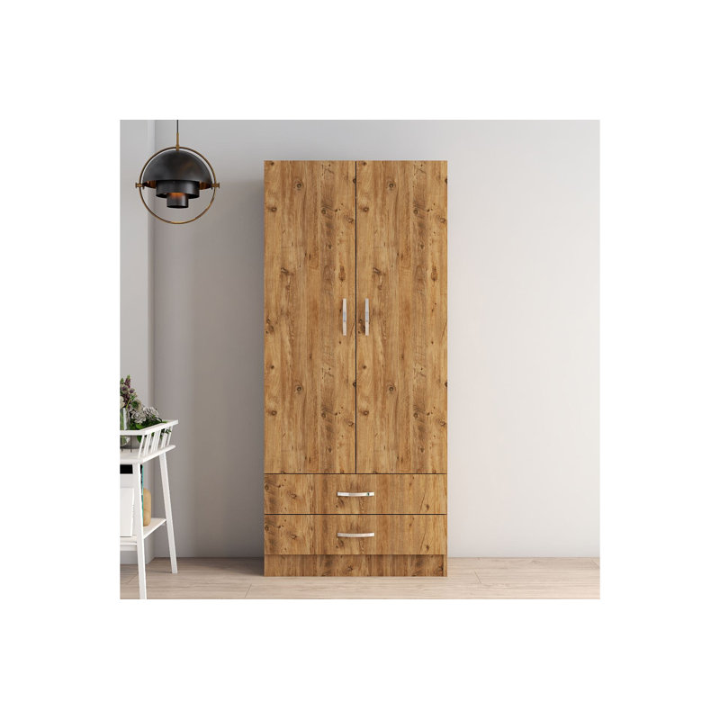 Elegant Atlantic Pine Wardrobe with Numerous Shelves, 31.5 x 71.4 x 18.3 inches | 100% Melamine Coated Particle Board, Thickness: 0.7 inches | Additional Storage for Clothes & Accessories, Traditional Solid Color Design