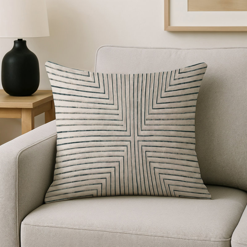 Coussin décoratif intérieur et extérieur Modern, Carré 16 po, Ivoire / taupe / gris / beige abstrait