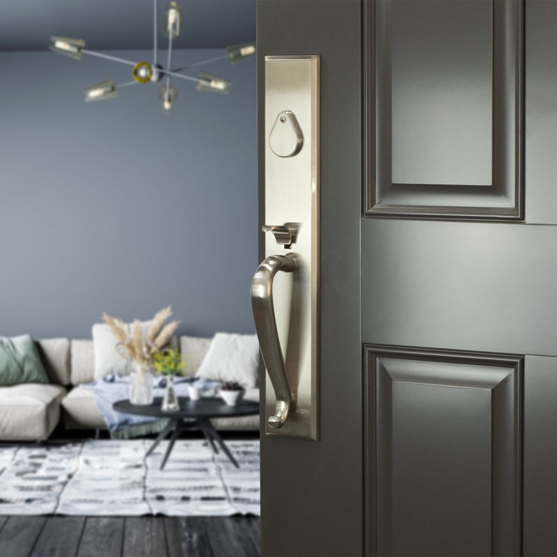 Handle With Lever And Deadbolt, Satin Nickel, Right