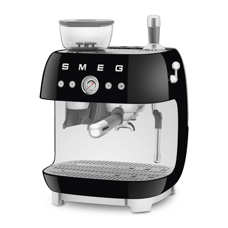 SMEG 50's Retro Style Aesthetic Semi-Automatic Espresso Coffee Machine with Grinder, Black