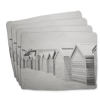 Ensemble de 4 napperons de plage en polyester tressé Beach Cabins