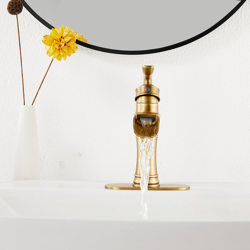 Single-Hole Single-handle Bathroom Faucet with Drain Assembly, Antique Brass
