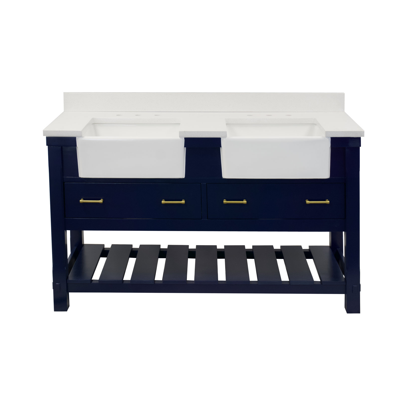 Hitton 60'' Double Bathroom Vanity, Royal Blue, Quartz