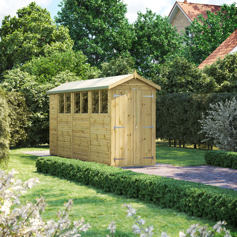 Powersheds 14 x 4ft Premium Pressure Treated Timber Apex Garden Shed, Double Doors