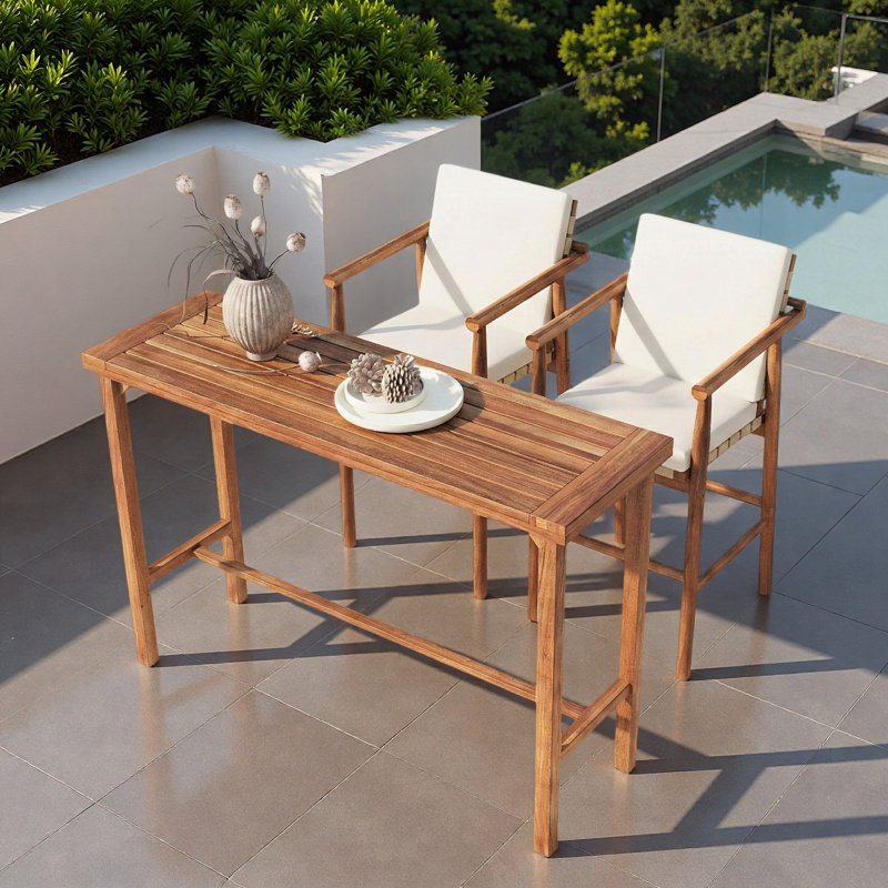 3 Piece Outdoor Bar Set With Table & 2 Stools With High-quality Wood