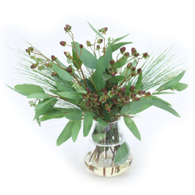 17'' Faux Hypericum Plant in Glass Vase