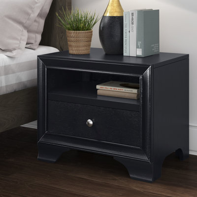 ClickDecor Edmond Wood 1-Drawer Nightstand with USB Charging Station by ClickDecor