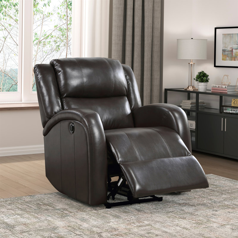Modern Living Room Furniture 1Pc Power Reclining Chair Brown Faux Leather Upholstery Plush Seating Solid Wood Frame, Brown