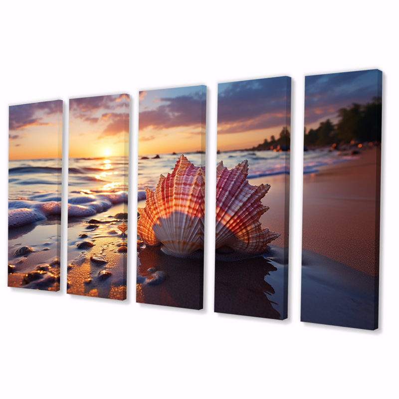 Décoration murale 5 pièces Sunset Shoreline Treasures II - Plage côtière, H 32 po x l 80 po