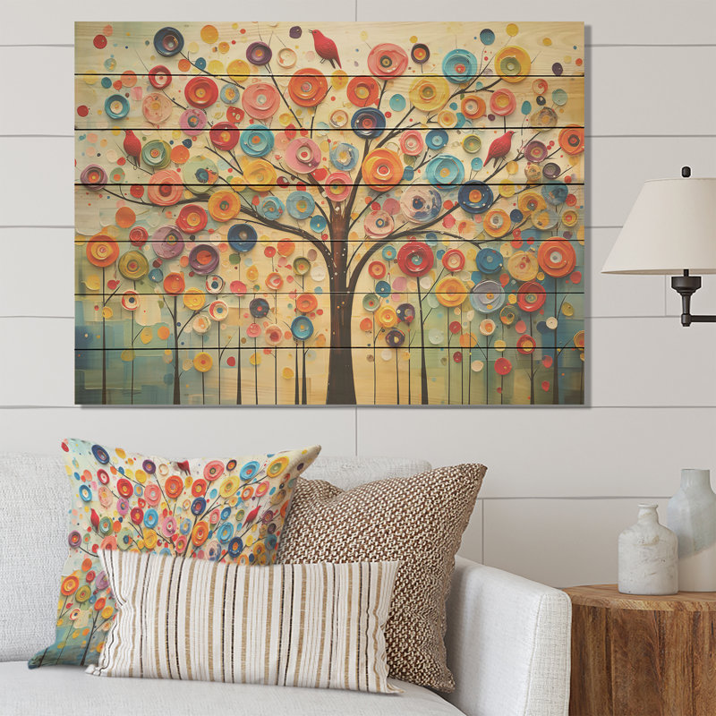 Arbre coloré abstrait III - Arbre africain sur bois, H 10 po x l 20 po x P 0,78 po